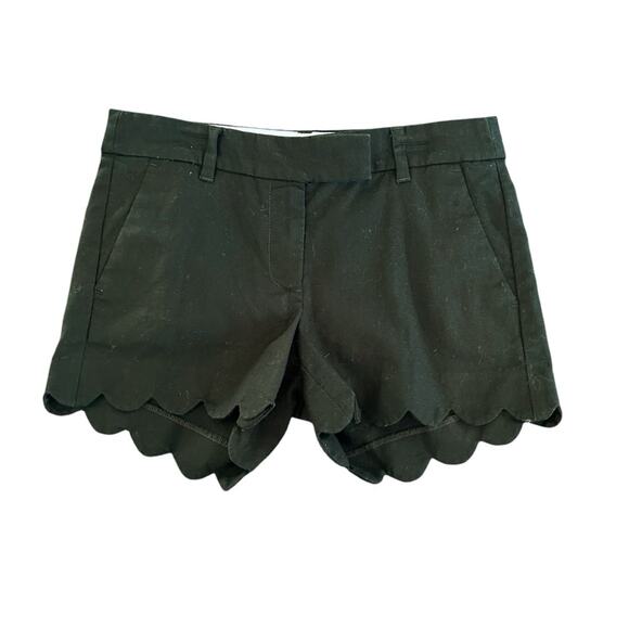 J crew Linen Blend Scallop Hem Shorts L2142 Pockets 2021 Solid Black Size 2 - Picture 11 of 13
